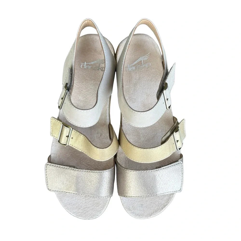 Dansko‎ Malena Metallic Multi Strap Wedge Sandals Gold Metallic Sz 36 1020862200